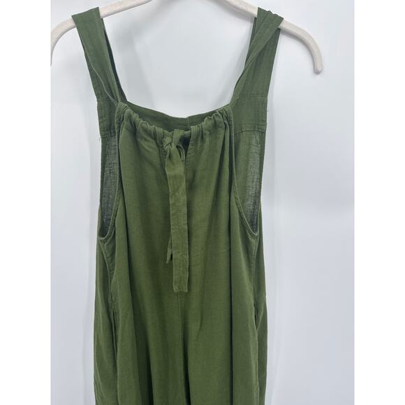 Haute Hippie Boho Linen Blend Cropped Wide Leg Overalls Jumpsuit Green Medium - Picture 5 of 8
